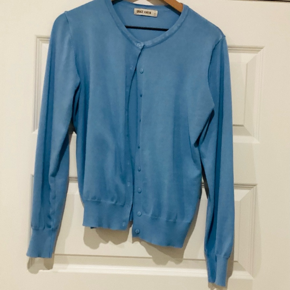 Grace Karin Light Blue Cardigan Sweater